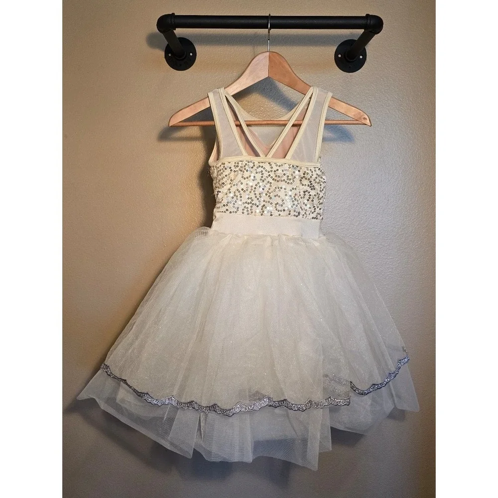 Weissman white and silver Sequined dance costume child size medium
